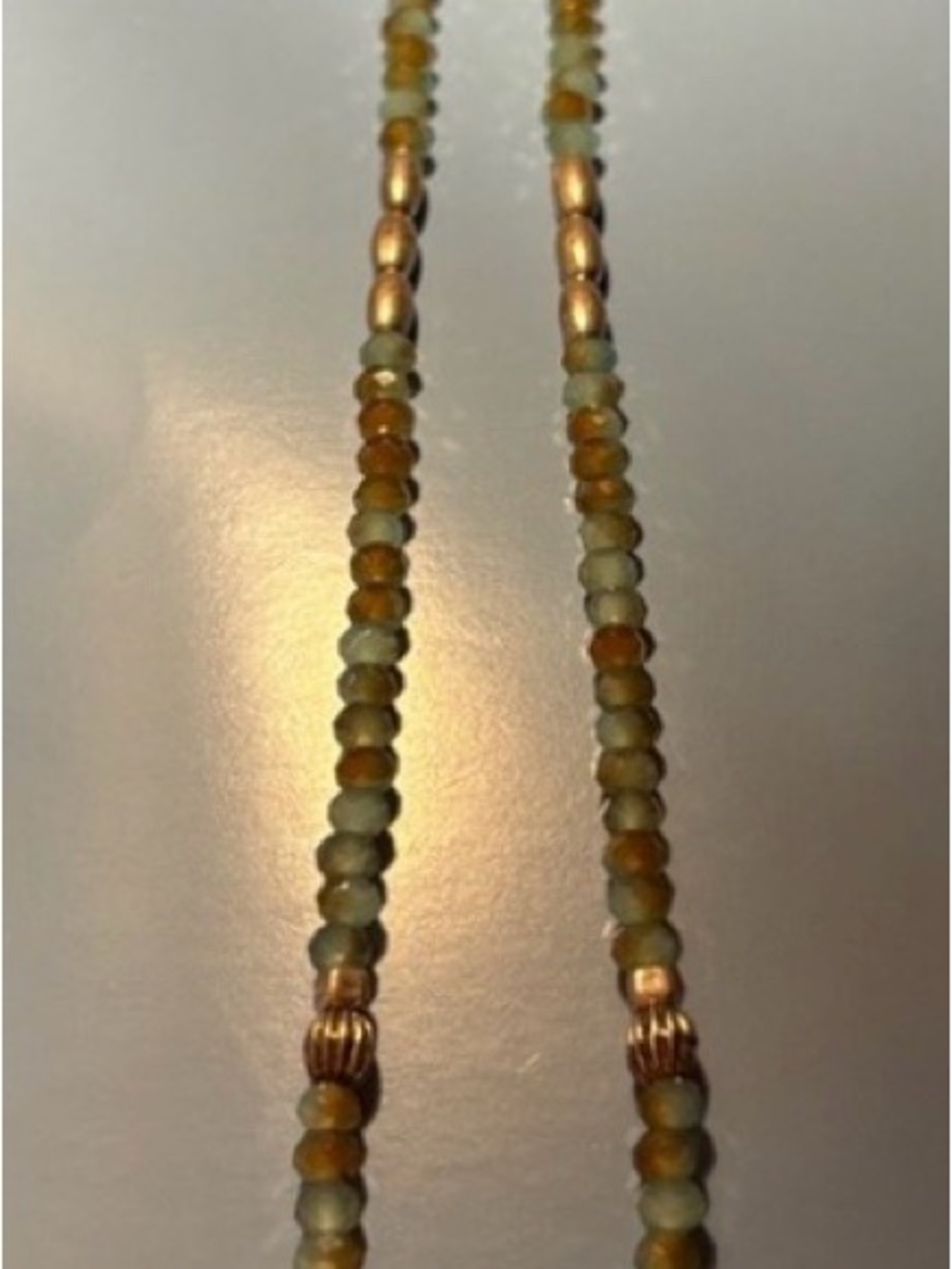 Beaded Green and Amber Glass / Leather Necklace - 22” with extenderUnbranded